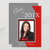 レッドグレーウェーブ写真卒業パーティー 招待状 (正面/裏面)