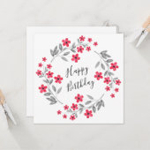 レッドグレーウォーターカラーフローラリース カード (正面/裏面インサイチュ)