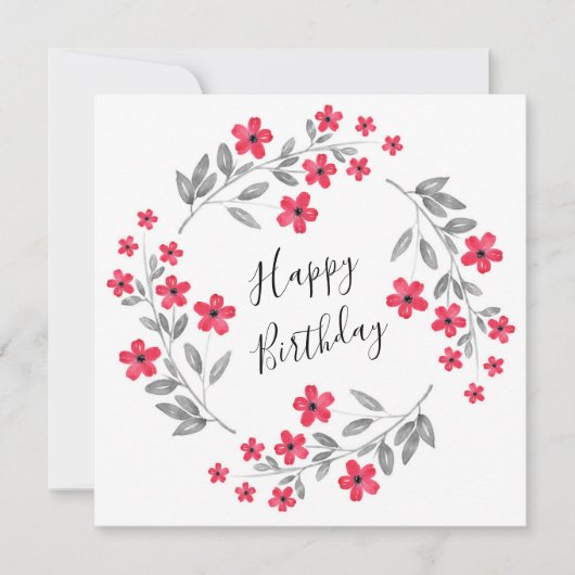 レッドグレーウォーターカラーフローラリース カード (正面)