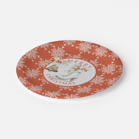 レッドグレースノーフレークスクリスマスアイススケートパーティー ペーパープレート (アングル)