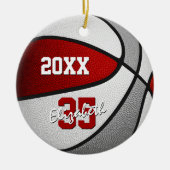 レッドグレースポーツチームカラーズバスケットボール セラミックオーナメント (正面)