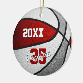 レッドグレースポーツチームカラーズバスケットボール セラミックオーナメント (左)
