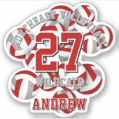 レッドグレースポーツチームカラーバレーボールの子供 シール (正面)