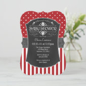 レッドグレーチャルクボードストライプベビーシャワー招待状 招待状 (スタンド正面)
