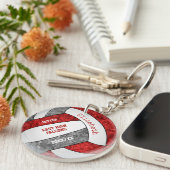 レッドグレーチームカラーバレーボールパーソナライズされたボール キーホルダー (正面右)