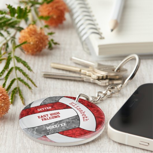 レッドグレーチームカラーバレーボールパーソナライズされたボール キーホルダー (正面右)