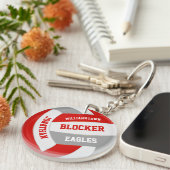 レッドグレーチームカラーバレーボールパーソナライズされたボール キーホルダー (正面右)