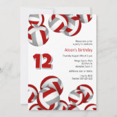 レッドグレーチームカラーバレーボール子供の誕生日 招待状 (正面)