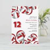 レッドグレーチームカラーバレーボール子供の誕生日 招待状 (スタンド正面)