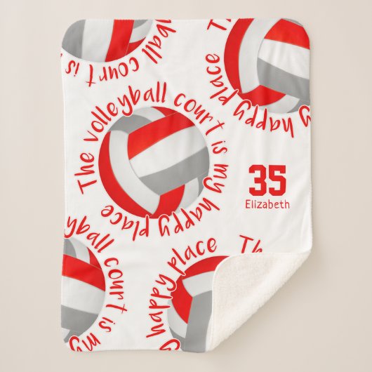 レッドグレーバレーボールコートhappy placeタイポグラフィ シェルパブランケット (正面)