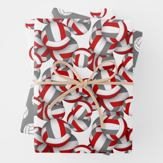 レッドグレーバレーボールチームお祝い誕生日 ラッピングペーパーシート (インサイチュ)