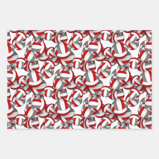 レッドグレーバレーボールチームお祝い誕生日 ラッピングペーパーシート (正面)