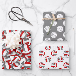 レッドグレーバレーボールチームお祝い誕生日 ラッピングペーパーシート