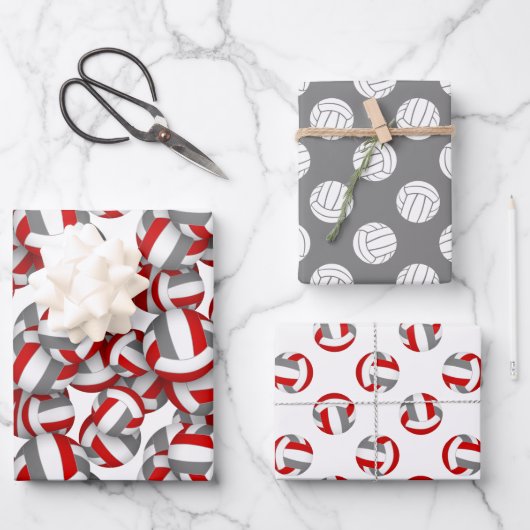 レッドグレーバレーボールチームお祝い誕生日 ラッピングペーパーシート (正面)