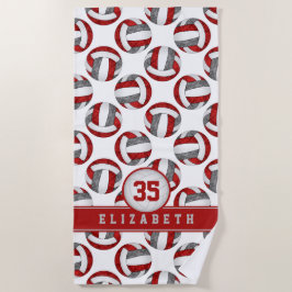 レッドグレーバレーボールチームカラーズガールズカスタムー ビーチタオル