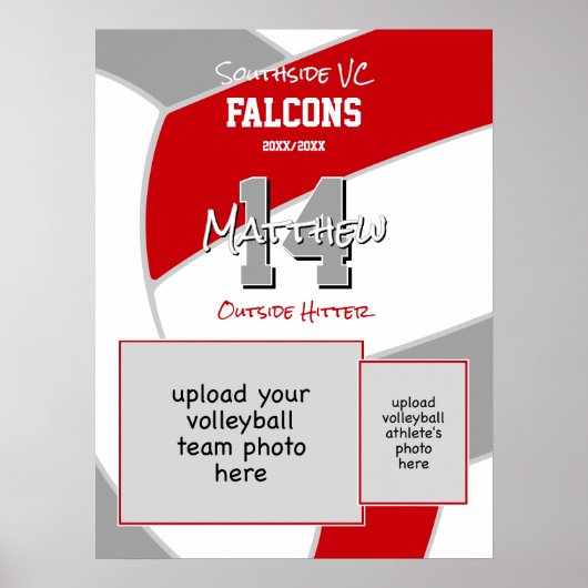 レッドグレーバレーボールチームカラー記念 ポスター (正面)