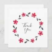 レッドグレーブラックウォーターカラーフローラリース サンキューカード (正面/裏面)