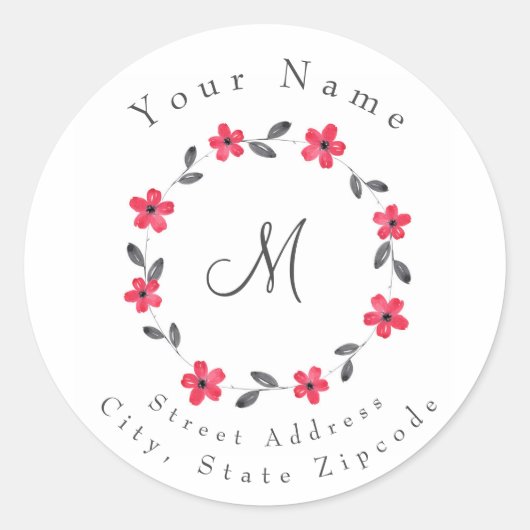 'レッドグレーブラックウォーター色フローラリース'ラベル ラウンドシール (正面)