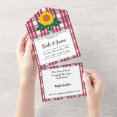 レッドグレーホワイトタータンチェック結婚ズ オールインワン招待状 (貼ってはがせる)