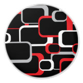 レッドグレーホワイトレトロスクエアブラックバックグラウンド セラミックノブ (正面)