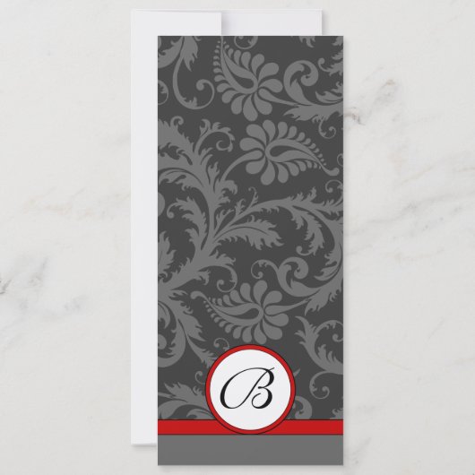 レッドグレーホワイト9x4ダマスクスワールウェディング招待 招待状 (裏面)