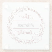 レッドグレーモノグラムファミリー名フローラリース ガラスコースター (裏面)