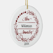 レッドグレーモノグラムファミリー名フローラリース セラミックオーナメント (右)
