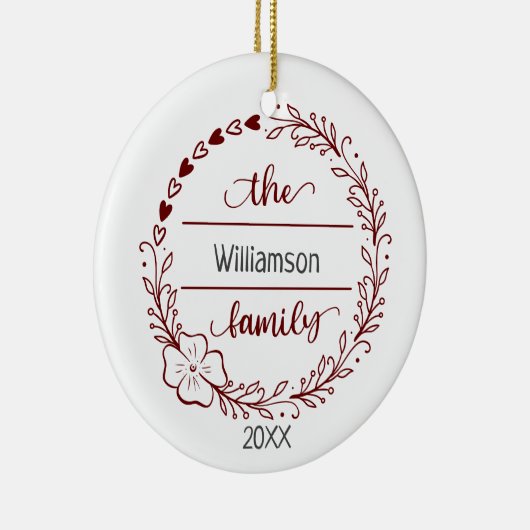 レッドグレーモノグラムファミリー名フローラリース セラミックオーナメント (右)