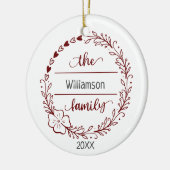 レッドグレーモノグラムファミリー名フローラリース セラミックオーナメント (左)