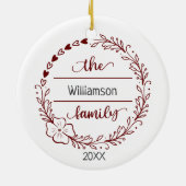 レッドグレーモノグラムファミリー名フローラリース セラミックオーナメント (裏面)