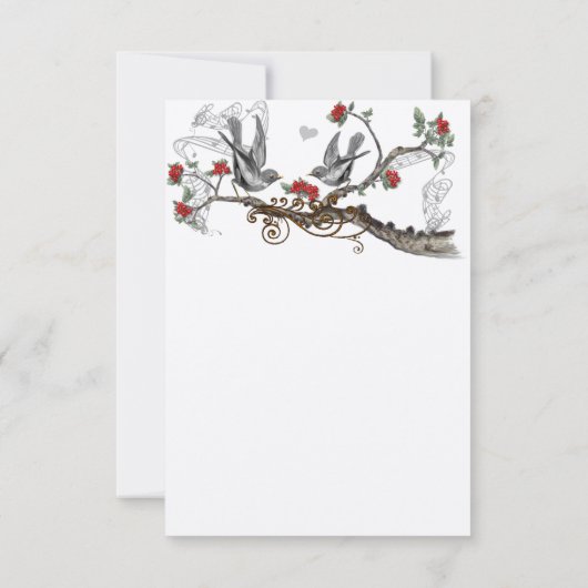 レッドグレーヴィンテージ愛の鳥の森の結婚式の招待 出欠カード (裏面)