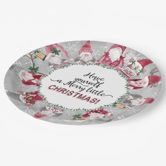 レッドグレー格言クリスマススノーフレーク葉 ペーパープレート (アングル)