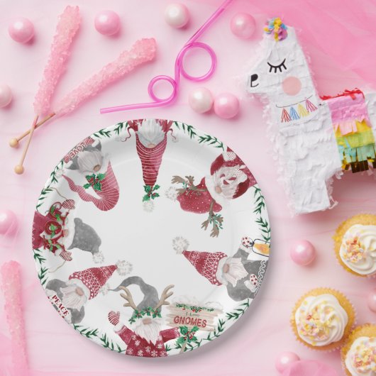 レッドグレー格言クリスマスパーティーデコールウォーター色 ペーパープレート (パーティー)