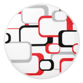 レッドグレー白黒レトロスクエアパターン セラミックノブ (正面)