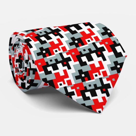 レッドグレー白黒幾何学的ネクタイ ネクタイ (ロール)