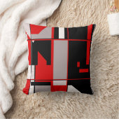 レッドグレー白黒幾何学的モザイク状デザイン クッション (ブランケット)