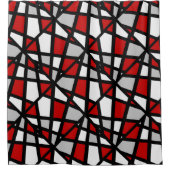 レッドグレー白黒幾何学的 シャワーカーテン (正面)