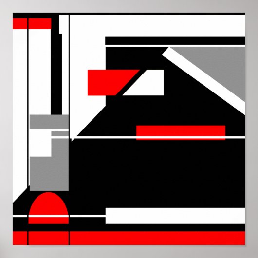 レッドグレー白黒幾何学的MCM様デザイン ポスター (正面)