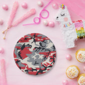 レッドグレー迷彩柄カモフラージュ ペーパープレート (パーティー)