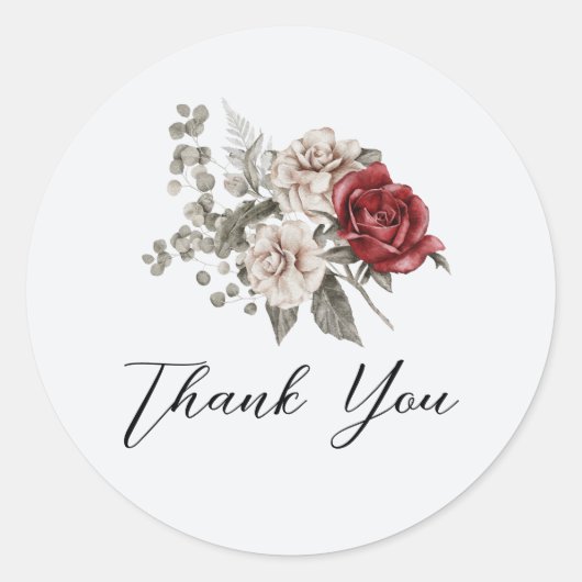 レッドグレー&クリームボホフラワーブーケありがとう ラウンドシール (正面)