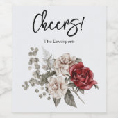 レッドグレー&クリームボホフラワーブーケ応援 ワインラベル (シングルラベル)