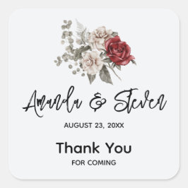 レッドグレー&クリームボホフラワーブーケ結婚ーズ スクエアシール
