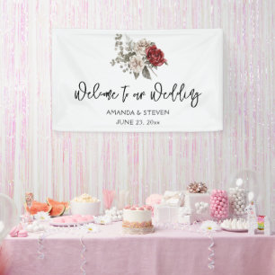 レッドグレー&クリームボホフラワーブーケ結婚ーズ 横断幕