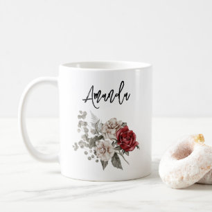 レッドグレー&クリームボホフラワーブーケ コーヒーマグカップ