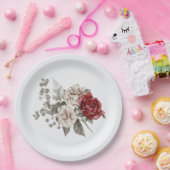 レッドグレー&クリームボホフラワーブーケ ペーパープレート (パーティー)