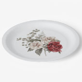 レッドグレー&クリームボホフラワーブーケ ペーパープレート (アングル)