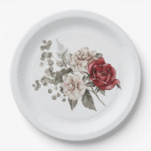 レッドグレー&クリームボホフラワーブーケ ペーパープレート (正面)