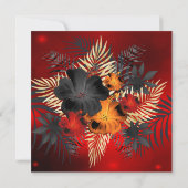 レッドグローオレンジブラックハイビスカスバースデーパーティー 招待状 (裏面)