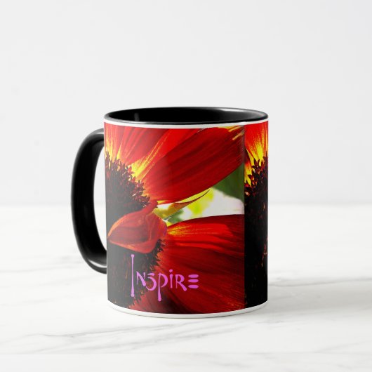 レッドゲルベラデイジーフォトインスパイア引用文タイポグラフィ マグカップ (正面左)