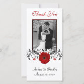 レッドゲルベラデイジーフローラサンキューフォトカード サンキューカード (正面)